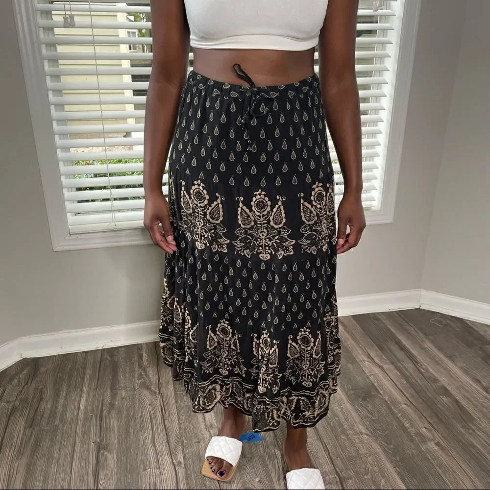 Lauren Ralph Lauren Floral Maxi Fare Skirt Paisley Elastic Waist Cotton Sz.MP